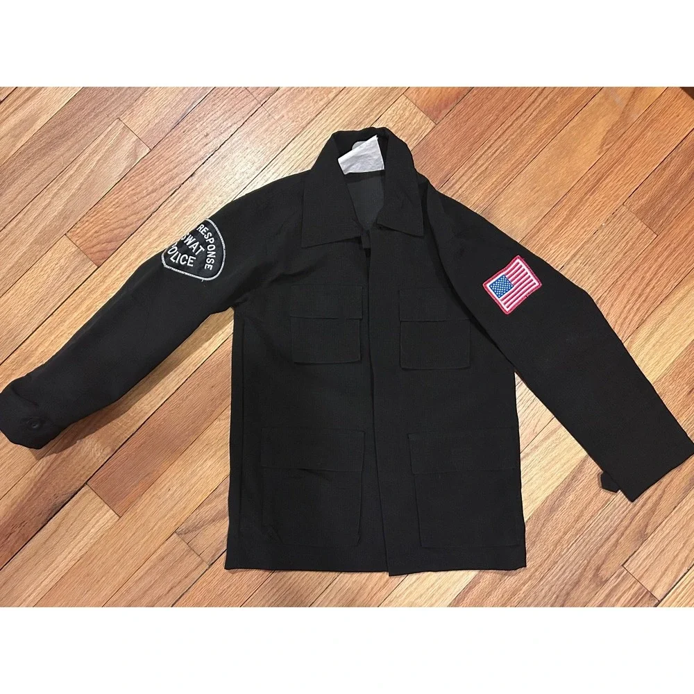 Youth Small SWAT Police Halloween Costume Black Pants Jacket Dress Up